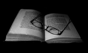 Glasses on book